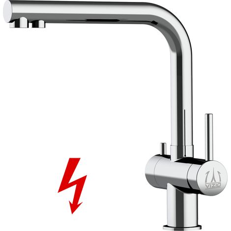 NIEDERDRUCK 3 Wege Edelstahl Massiv Küchenarmatur Spültischmischer, mit 360° schwenkbarem L-Auslauf - Hochglanz (1/4)