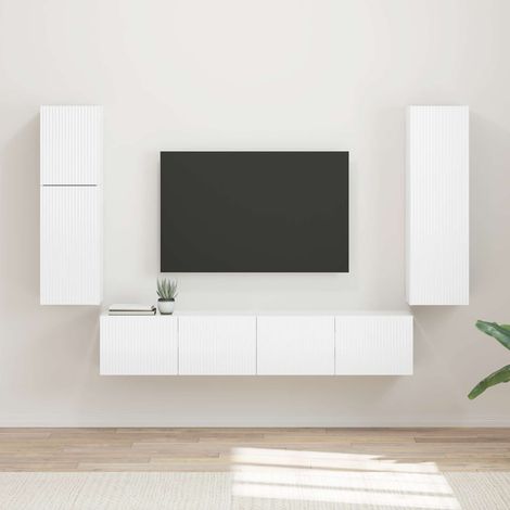 TV-Schrankset Wandmontiert 4 pcs Hochglanz Weiß Holzwerkstoff