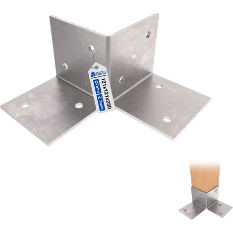 Support de sol pour poteau bois galvanisé à chaud – 121 x 121 mm – Fixation robuste au sol pour pergola et poteaux bois – GeZu Impex