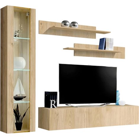 Ensemble Meuble TV Mural "Fly G2" 210cm Naturel (1/2)