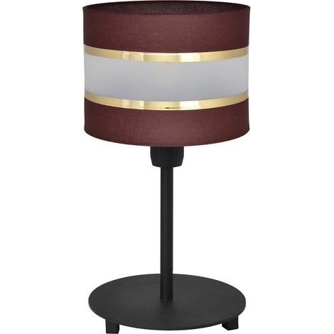 Helam HELEN Lampe à Poser Avec Abat-Jour Rond Marron, Doré, Noir 20cm