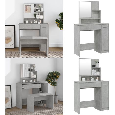 Tocador con espejo color gris hormigón 86,5x35x136 cm - Mesa de tocador - Decoración dormitorio