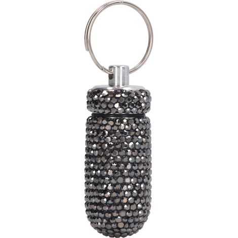 Boîte de Rangement Capsules Alliage d'Aluminium Noir Brillant Strass avec Porte-clés (1/5)