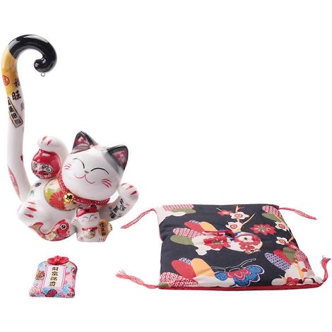 Tirelire Maneki Neko en céramique de 22 cm (8,6 pouces), chat porte-bonheur japonais à longue queue, symbole Feng Shui (1/5)