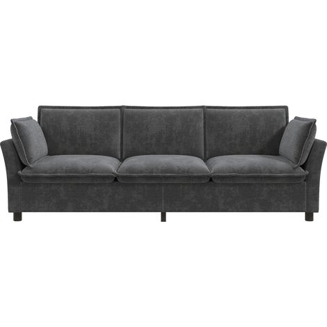 Canapé 3 places XXL en tissu chenille gris avec coussins d'accoudoir, structure métallique robuste (1/5)