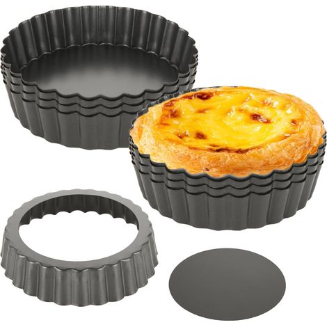 Lot de 12 Moule à tarte, Fond amovible, Acier au carbone, Anti-adhésif, 12 cm, Cuisson maison (1/5)