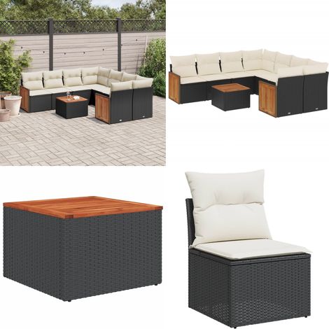 9-tlg. Garten-Sofagarnitur mit Kissen Schwarz Poly Rattan - Gartenmöbel Set - Rattan Möbel - Outdoor Lounge - Esstisch - Sofas - Home & Living (1/5)