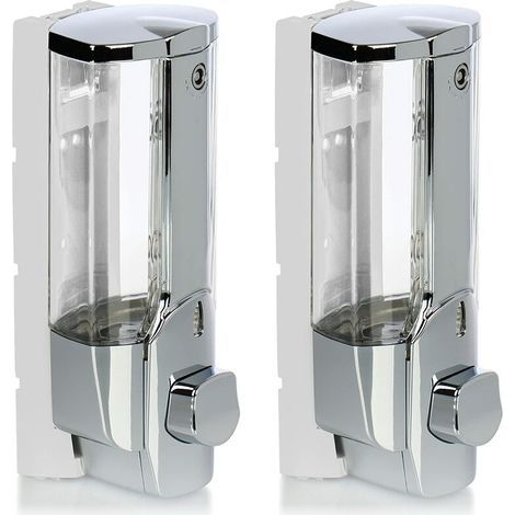 2 dispensadores de jabón de pared - Dispensador de jabón recargable para gel de ducha y champú (cromado) (1/5)