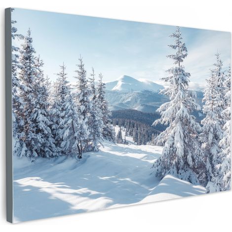 TABLEAU SUR TOILE Paysage d'hiver - Nature - Montagne - Arbres - Neige Toile Peinture Grand Format XXL 150x100 cm