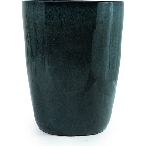 Gran maceta individual de cerámica Ø38,5 cm x 49,5 cm verde oscuro brillante (1/5)