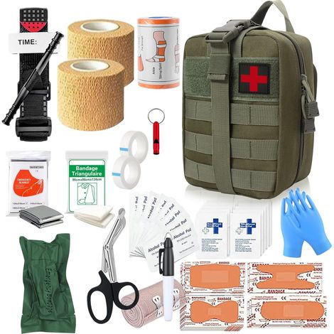Kit de premiers secours pour l'extérieur, 61 pièces, kit de premiers secours, sac de premiers secours, kit militaire, équipement de survie pour le camping, la randonnée, le cyclisme, l'escalade (1/5)