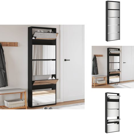 Armoire à chaussures avec miroir 5 niveaux noir 63x17x169,5 cm - Meuble Chaussure - Rangements Chaussures - Armoire À Chaussures - Étagère Chaussures - Tiroir Chaussure (1/5)