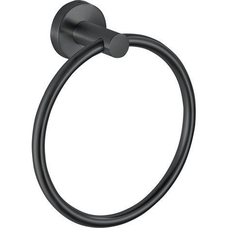 Anneau Porte-Serviettes Mural Noir - Support Rond en Acier Inoxydable Simple - Accessoire Salle de Bain et Cuisine Moderne - Installation Facile (1/5)