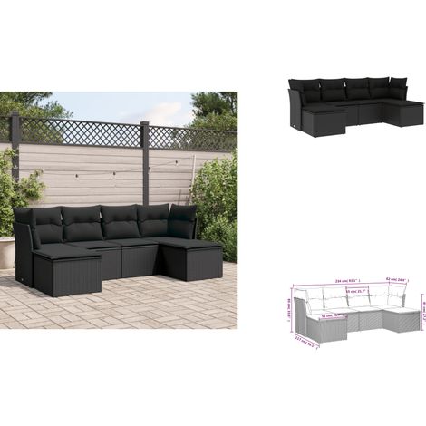 Salon de jardin 6 pcs avec coussins noir résine tressée - Salon De Jardin - Canapé Extérieur - Meuble De Jardin - Ensemble Salon De Jardin - Mobilier De Jardin