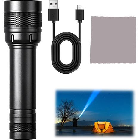 LED Torch rechargeable Super Bright, 3500 Lumens USB Torch rechargeable, Lampe de poche à LED avec écran d'alimentation LCD, 5 modes de lumière, Zoomable, imperméable