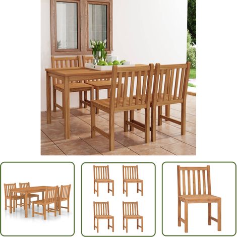 The Living Store Ensemble à manger de jardin 5 pcs Bois de teck massif - Meubles De Jardin - Salon De Jardin - Table De Jardin - Chaises De Jardin - Teck (1/5)