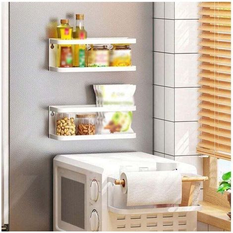 Support de rangement magnétique pour réfrigérateur, porte-serviettes en papier multifonctionnel sans poinçon pour ustensiles de cuisine, blanc 1 pièce
