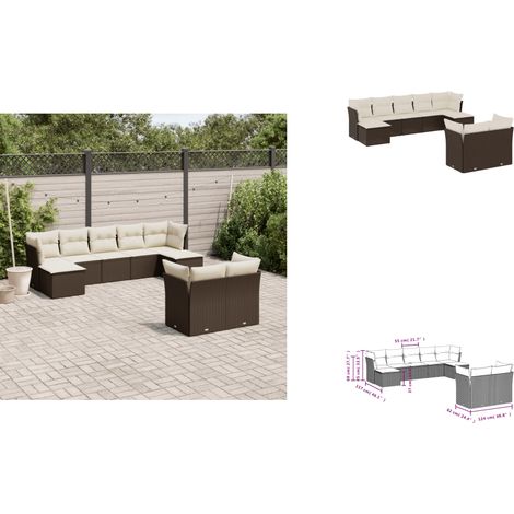 9-tlg. Garten-Sofagarnitur mit Kissen Braun Poly Rattan - Gartensorte - Gartenmöbelset - PE-Rattan Möbel - Outdoor Sofa - Lounge Set (1/3)