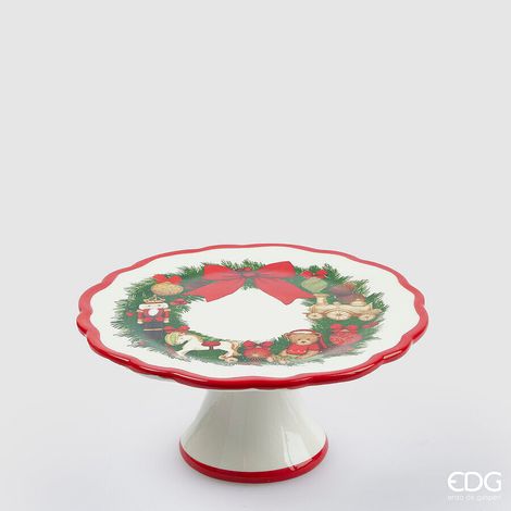 EDG Enzo De Gasperi Alzata XMAS Natale Rotondo H 10 Cm D 21,5 Cm Green Red