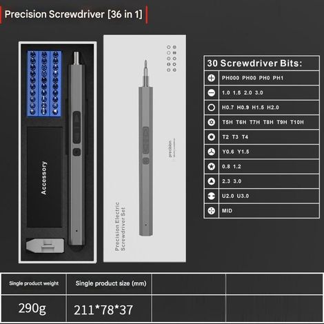 (36 en 1)Jeu de tournevis électriques rechargeables de micro précision, outils portables de réparation à domicile rechargeables à cinq vitesses (1/5)
