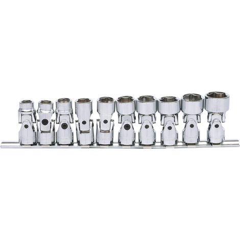 KS Tools 911.3840 CHROMEplus Serie di Bussole Esagonali con Snodo, 10 Pezzi, 3/8" (1/4)