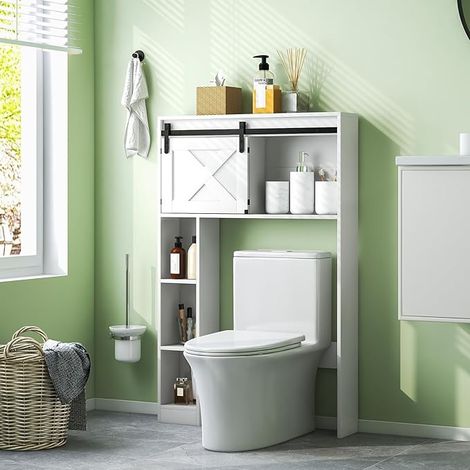 Goplus – Meuble de rangement salle de bain – Dimensions 84 x 17 x 128 cm – MDF haute qualité – 4 niveaux et 5 compartiments – Fixation murale incluse (1/4)