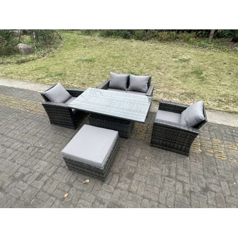 Fimous Rattan Outdoor Furniture Adjustable Rising Lifting Rectangle Dining Table Chairs Two Seater Love Sofa Sets Big Footstools 5 Seater (1/5)