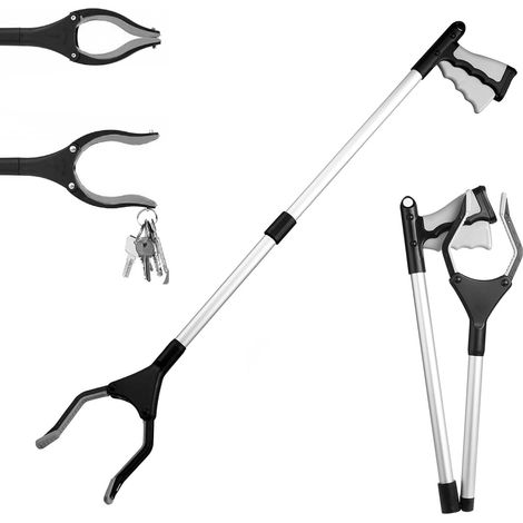 Pinza plegable para jardín, recogedor de residuos, pinza de alta calidad, mango con punta magnética para retirar residuos, brazo extensible gris de 82 cm. (1/5)