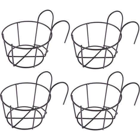 Support de fleurs suspendu noir 16169cm 4 pièces support de pot de fleurs balcon pot de fleurs rond fer panier de fleurs suspendu adapté pour balcon (1/5)