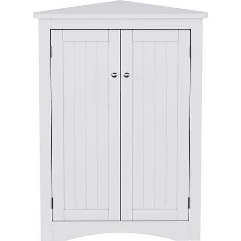 Weißer Eckschrank fürs Bad aus MDF mit 2 Türen und 3 Ebenen, 61,5 x 34,5 x 80 cm (1/5)