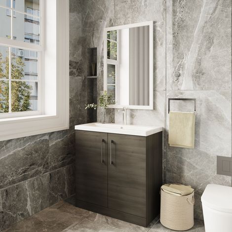 Nuie Arno Solace Oak Woodgrain 800mm 2 Door Vanity Unit and Curved Ceramic Basin - ARN2505G (1/5)