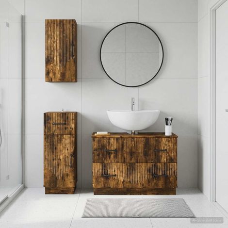 vidaXL 3 Piece Bathroom Cabinet Set HOORN Smoked Oak Engineered Wood (1/5)