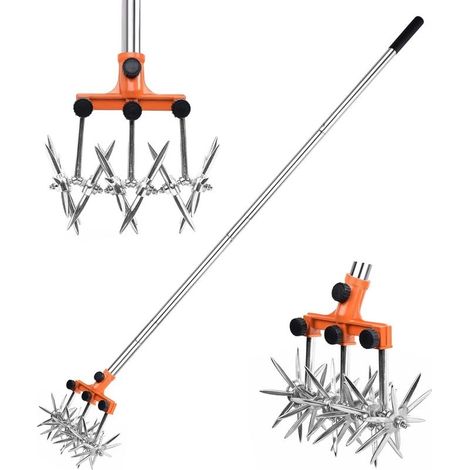 Cultivateur rotatif à long manche rétractable en acier inoxydable résistant aux intempéries avec dents amovibles Kit de cultivateur pour mélange de sol Cultivateur rotatif de jardin (1/5)