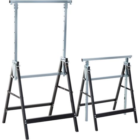 Tréteaux d'échafaudage pliables acier 200 kg hauteur réglable 80-130 cm noir 68 x 58 cm