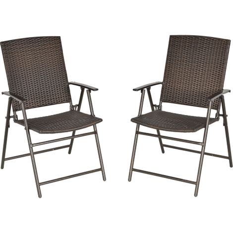 Brown Folding Rattan Chairs Set of Two for Outdoor and Indoor Use-Stylish and Space-Saving Design