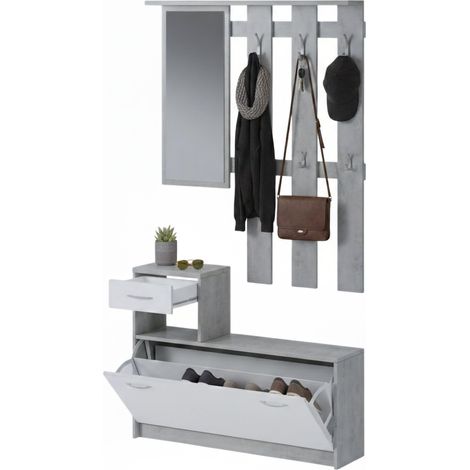 Garderobenschrank Garolfo, mit Spiegel, 25,5x100x190h cm Weiß