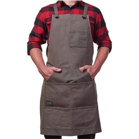 Tablier de barbier robuste en toile imperméable avec bretelles croisées - Couleur marron (1/3)