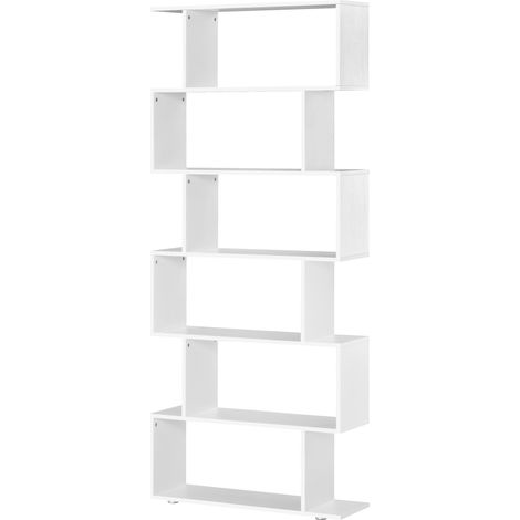 Étagère bibliothèque à 6 tablettes en bois en forme de S, 80 x 24 x 191 cm, blanches (1/5)
