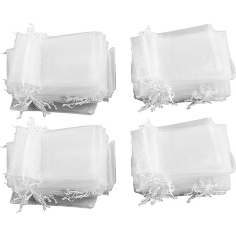 200 Sachets en Organza avec Cordon 10x15cm Blancs pour Cadeaux, Mariage, Bijoux et Décoration Élégante (1/5)