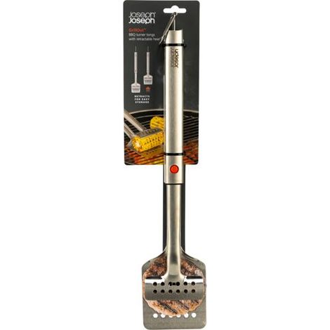 Joseph Joseph GrillOut™ Zange, mit einziehbarem Kopf und 2-in-1-Design, perfekt für die Handhabung von Lebensmitteln auf dem Grill, Edelstahl, einfache Reinigung und Lagerung - Farbe Edelstahl