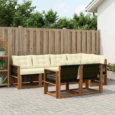vidaXL Conjunto de sofás de exterior 7 uds. Natural y Crema (1/5)