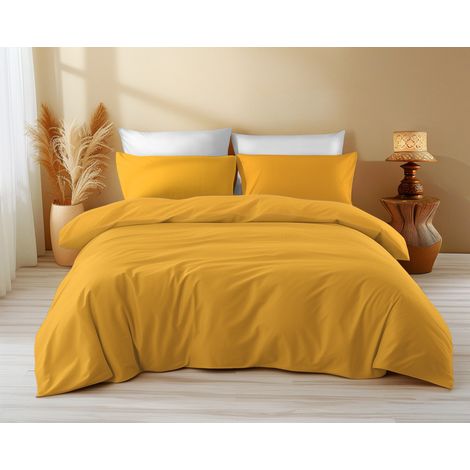 Copripiumino in Cotone Tinta Unita Ocra - Tempo di Dormire, 100% Puro Cotone, Morbido, Traspirante, Made in Italy Cm. 155X200