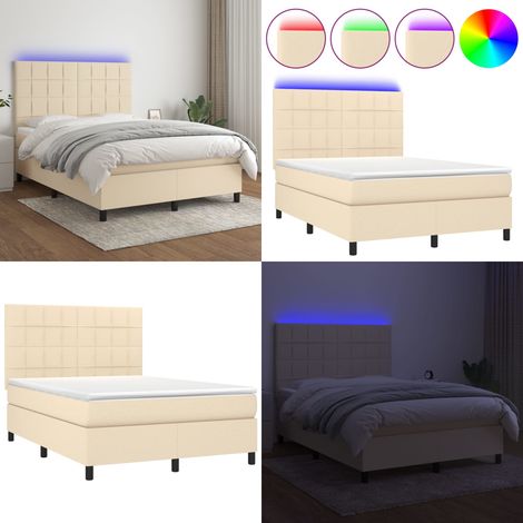 Boxspringbett mit Matratze & LED Creme 140x200 cm Stoff - Boxspringbett - Doppelbett - Cremefarbenes Bett - Bettauflage - Lattenrost - Home & Living (1/5)