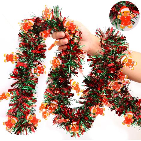 Couronne de Noël Bonhomme en pain d'épices pour sapin de Noël, intérieur ou extérieur, cheminée, décoration de fête (5 pièces de 2 mètres) (1/5)