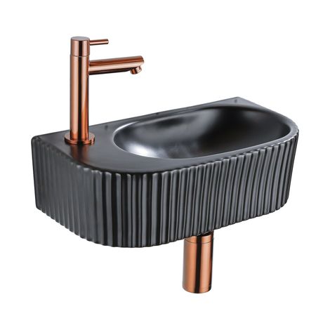 QeramiQ Fuente Ensemble lave-mains - 40x21.5x12cm - gauche - nervuré - semi-circulaire - 1 trou de robinet - céramique - robinet de lave-mains cuivre