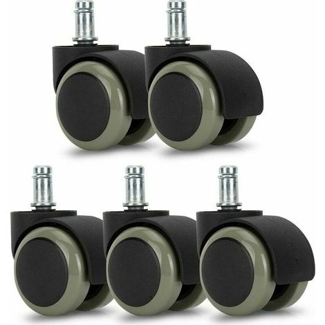 Ruedas de oficina  - Pack 5 - Sustitución 11/50 mm - Base silenciosa para suelos duros - Gris (1/4)