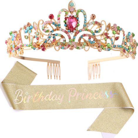 Sash Et Diadème À Strass - Ensemble Décoration Anniversaire Femme - Sash 170 cm Avec Lettrage Rose Or Et Diadème À Paillettes - 1 Pièce (1/5)