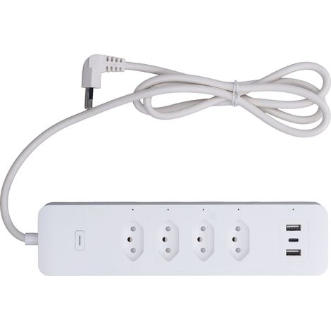 Multiprise intelligente pour parasurtenseur Tuya WiFi avec 4 prises contrôlées individuellement, 2 ports USB et 1 port USB-C, 10 A, 250 V, prise brésilienne