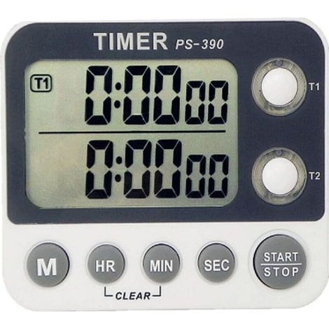 Kitchen Timer, 2-Channel Kitchen Timer, Adjustable Buzzer Volume, Cooking Timer, Stopwatch, Large LCD Screen, Magnetic Back, Battery and Lanyard Included (1/5)
