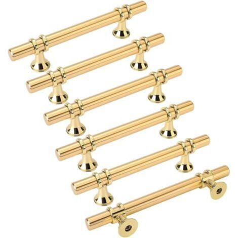 6 goldene Möbelgriffe – Küchentürgriffe, Schubladengriffe, Messing, Mittenabstand 96 mm